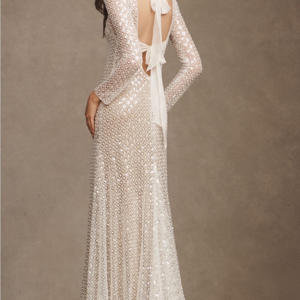 Watters Mia Long-Sleeve Sheath Gown - Picture 8 of 11